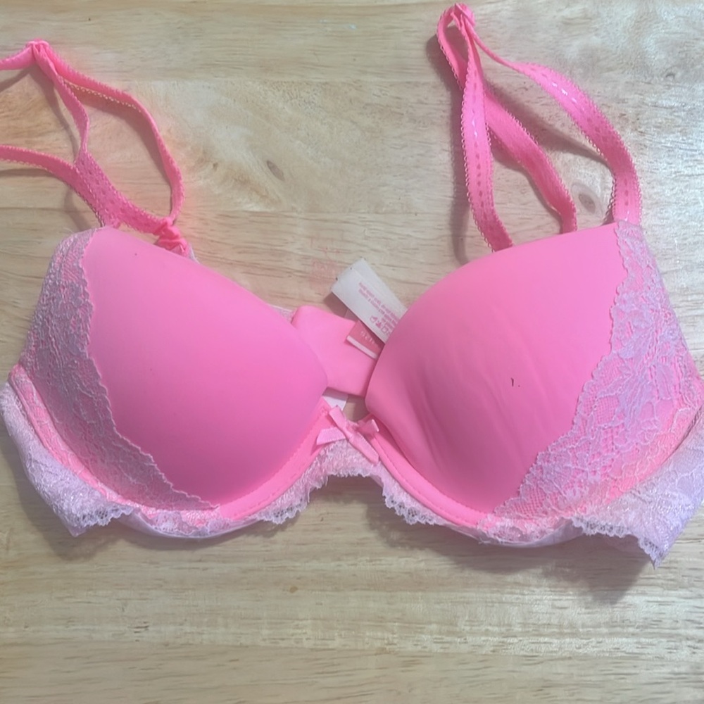 32b Super sexy push up bra underwire & padding pink white lace